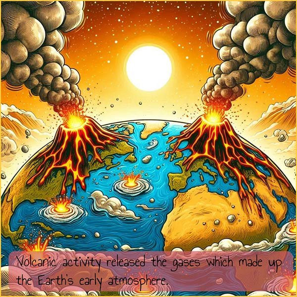 Image to show that volcanic activity released the gases that formed the Earth's atmosphere